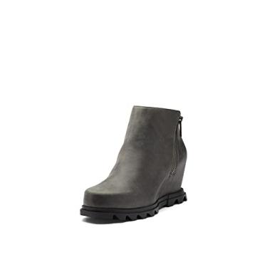 Imagem de SOREL Bota feminina Joan of Arctic Wedge III com zíper — Botas anabela de couro impermeáveis, Pedreira, preto, 10.5