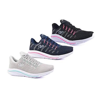 Imagem de Kit 3 Pares Tênis De Academia Runway Training Feminino Tamanho:36;Cor:Cinza Verde e Marinho Pink e Preto Pink
