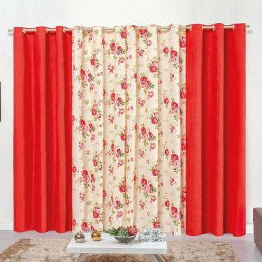 Imagem de Cortina Forest Floral Vermelho 3,00m X 2,50m P/ Varão