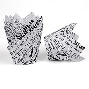 Imagem de 150 peças de copos de papel de assar tulipa, embalagens de forros de muffin de cupcake papel de pergaminho rústico para festa, aniversário e casamento (Branco)