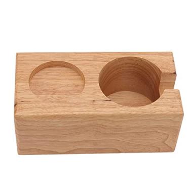 Imagem de Suporte de calcadeira de café, 2 furos durável estável de madeira espresso, acessórios de máquina de café expresso para 58 mm, 51 mm, 53 mm, 54 mm, adulterador de café, para DIY Home Coffee Bar (madeira)
