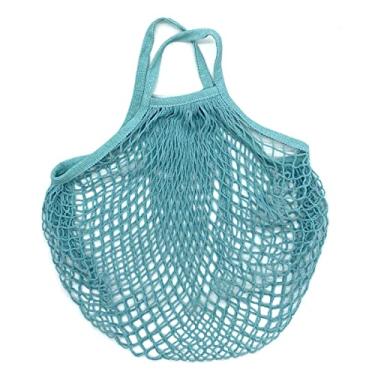 Imagem de Sacos de supermercado reutilizáveis ??portáteis para saco de frutas e legumes organizador de fios de malha de algodão bolsa de alça curta rede sacolas de compras (Azul-ciano)