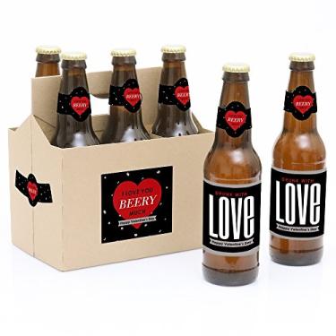 Imagem de Valentine's Day - 6 Beer Bottle Labels with 1 Beer Carrier