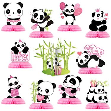 Imagem de 11 peças de suprimentos de festa de panda decorações de festa de favo de mel mesa centros de mesa para festa panda fofo lembrancinhas de festa papel de aniversário peças de centro de mesa para festa de aniversário de casamento suprimentos de mesa