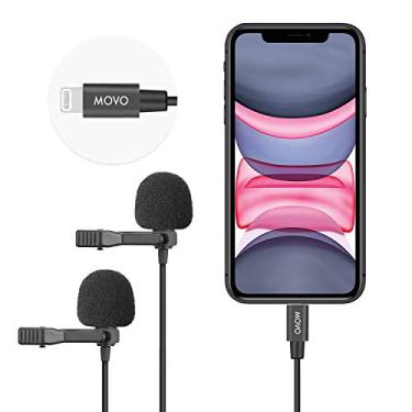 Imagem de Microfone Movo iLav-DUO Dual Digital Lavalier Omnidirecional Clip on com Adaptador Lightning Certificado MFi – Lapel Mic Compatível com iPhone, iPad e outros dispositivos iOS – Ótimo Microfone de Entrevista