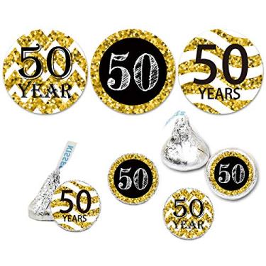 Imagem de Adesivos de lembrança de festa de 50º aniversário, adequado para os beijos de Hershey, adesivos de chocolate, pretos e dourados, 50 anos de idade ou comemorações, etiquetas de lembrança,