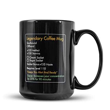 Imagem de Funny Mugs, LOL Caneca MMO - Caneca de café lendária nível 110 - grande cerâmica preta 15oz - Gaming, Gamer Cup