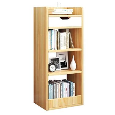 Imagem de KIZQYN Estante de 4 prateleiras prateleira aberta estante de armazenamento de madeira com 1 gaveta branca, L 33 × D 23,9 cm × A 35,2 cm Estante (Cor: Cor Nogueira Clara)