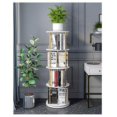 Imagem de KIZQYN Estante criativa estante giratória divisórias de madeira e tubos de metal dourado prateleira de livros simples de chão ao teto, estante de livros (cor: ouro, tamanho: 4 prateleiras)