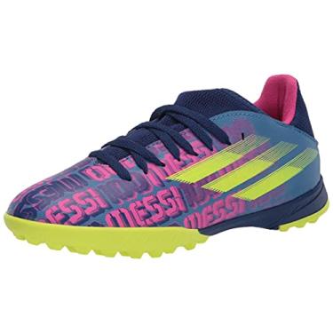 Imagem de adidas Tênis de futebol infantil unissex X Speedflow Messi.3, Azul vitória/rosa choque/amarelo solar, 11.5 Little Kid