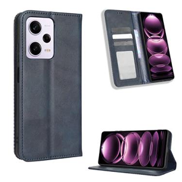 Imagem de Capas de telefone magnéticas retrô compatíveis com Xiaomi Redmi Note 12 Pro Plus Capa de couro com slots de cartão de visita de luxo clipe de carteira à prova de choque (azul, Redmi Note 12 Pro Plus)
