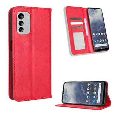 Imagem de Capas de telefone retrô magnéticas Nokia G60 G 60 5G capa de couro luxo slots para cartão de visita clipe de carteira à prova de choque capa de telefone Nokia G60 5G capas (vermelho, Nokia G60 5G)