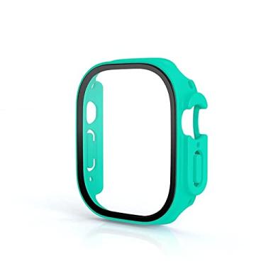 Imagem de MAALYA Capa de vidro para Apple Watch Case Ultra 49mm PC Bumper Capa Temperada Protetor de Tela Shell Iwatch Série Acessórios Ultra Capa (Cor: Verde Claro, Tamanho: Ultra 49MM)