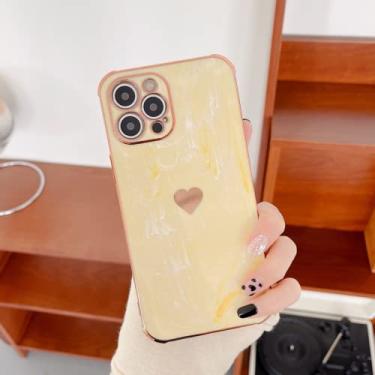 Imagem de Love Marble Plating Four Corners Fall-proof Phone Case for iPhone 12 11 13Pro Max 8Plus X XR SE Cover, amarelo, para iPhone XS Max