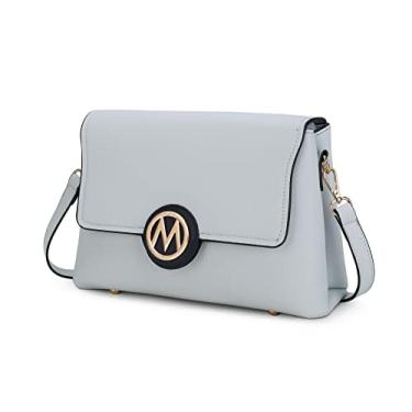 Imagem de MKF Bolsa tiracolo feminina – Bolsa de couro PU – Bolsa carteiro lateral de designer, cruzado de ombro, Johanna Azul-claro azul-marinho, Medium