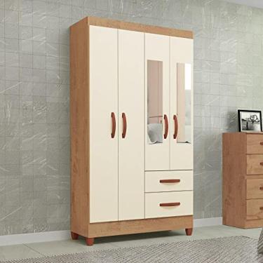 Imagem de Guarda Roupa Solteiro 4 Portas 2 Gavetas Fortaleza Atualle Móveis Canelato Rústico/natura Off White