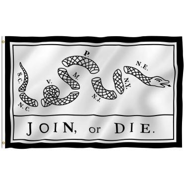 Imagem de ANLEY Fly Breeze 3x5 Foot Join Or Die Flag - Cores vivas e resistentes ao desbotamento UV - Cabeçalho de lona e costura dupla - Cascavel Poliéster com ilhós de latão 3 x 5 pés