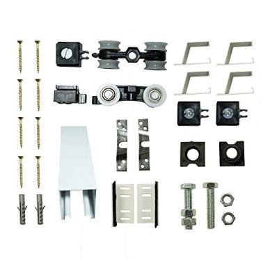 Imagem de Kit p/Porta de Correr 4 Roldanas 4 Suportes - Trilho 1,60 M - Portas até 82cm - Branco