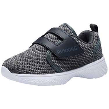Imagem de Tênis adituo infantil/criança pequena, meninos, meninas, leve, respirável, alça, atlético, corrida, caminhada, esportes, A-grey, 4 Toddler