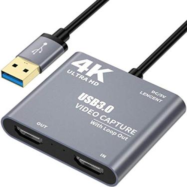 Imagem de Placa de captura de jogos 4K HDMI HDMI para USB 3.0 Captura de vídeo e áudio com loop (cinza)