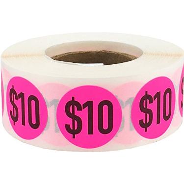 Imagem de Adesivos de preço de US$ 10 rosa fluorescente 0,75 polegadas círculo redondo pontos 500 adesivos no total