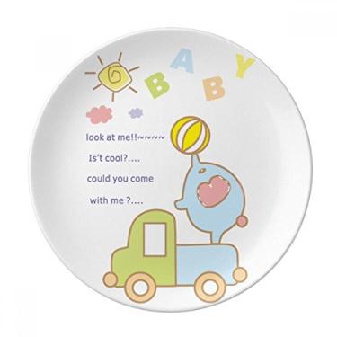 Imagem de Bola de bebê com desenho animado de elefante caminhão placa de animal de porcelana salver talheres prato de jantar