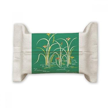 Imagem de Bolsa de linho de algodão com suporte de cobertura de papel para lenços faciais com cultura verde