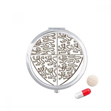 Imagem de Caixa de comprimidos preta branca barroca com estampa de leão e bolso para remédios