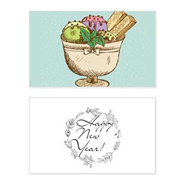 Imagem de Copo de biscoito de folhas de sorvete bola de ano novo festival cartão de felicitações Bless mensagem presente