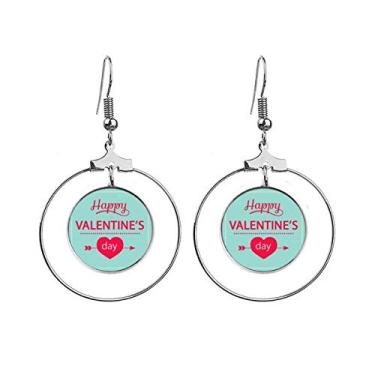 Imagem de Brincos de argola com pingente de coração verde Happy Valentine's Day