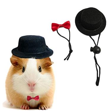 Imagem de SEIS 2 peças de chapéu de hamster e gravata borboleta de porquinho-da-índia preto com gravata borboleta legal para animal de estimação pequeno traje cosplay para ratos, açúcar, planador, chinchila, furão, ouriço (preto)