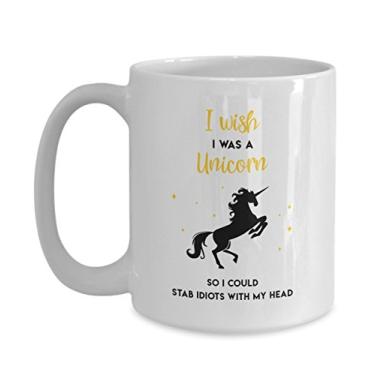 Imagem de Caneca de unicórnio - Caneca de unicórnio - Caneca de unicórnio - Caneca de café - I wish I was a unicorn so I could stab idiots with my head