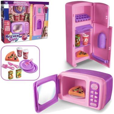 Imagem de Kit Cozinha Infantil Com Geladeira + Microondas E Acessorios Kitchen S