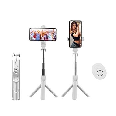 Imagem de Domary Suporte para telefone universal integrado Tripé de mesa com suporte extensível de selfie de 5 seções com controle remoto BT Controle sem fio de 10 m para telefones Sam-sung