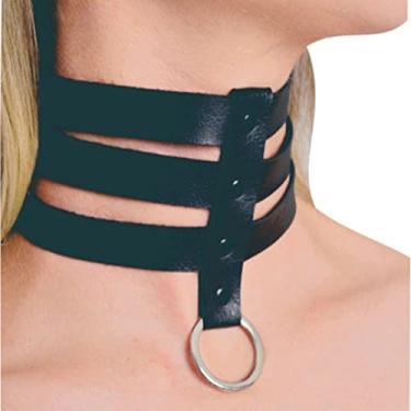 Imagem de COLAR inNAMORATA CHOKER COLEIRA GARGANTILHA EM COURO ECO AJUSTÁVEL COM 3 TIRAS E DETALHES PUNK GÓTICO