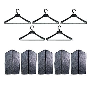 Imagem de Kit 5 Cabides Terno Preto Giratório + 5 Capas Terno Zíper Preto