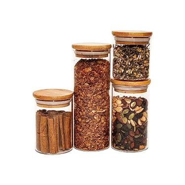 Imagem de POTES DE VIDRO P/MANTIMENTOS C/TAMPA BAMBU OIKOS - 4 PÇS