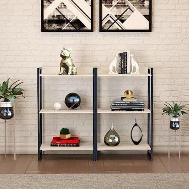 Imagem de Conjunto 2 Estantes para Livros Baixas Industrial Aço 3 Prateleiras 104x60cm Active Yescasa Branco Chess