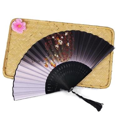 Imagem de EEASSA Leque dobrável vintage de seda leque dobrável retro chinês japonês bambu leque dobrável ventilador de mão dança ventilador de mão decoração de casa ornamentos artesanato ventilador de presente acessórios decorativos feitos à mão (cor: 02)