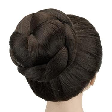 Imagem de IMISSU Capa de cabelo chignon trançada tamanho grande rosquinha apliques de cabelo scrunchie coque peruca updo (M4 Chocolate marrom)
