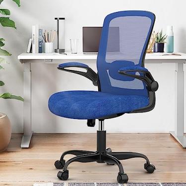 Imagem de Cadeira de escritório, cadeira de mesa ergonômica com suporte lombar ajustável, cadeira de computador de malha com encosto alto com apoios de braço articulados-cadeiras de tarefa (Moderno, azul)