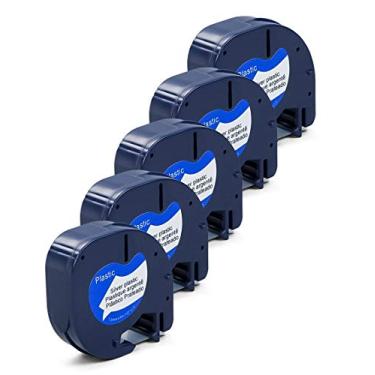 Imagem de Label Orison LetraTag recargas de fita de filme térmico 91338 fita cassete compatível com DYMO Label Maker LT100H LT100T Plus, preto em prata 1/2 polegada x 13 pés 12 mm x 4 m, pacote com 5