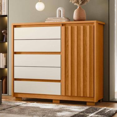 Imagem de Cômoda Sapateira 5 Gavetas 1 Porta Duetto Cinamomo / Off White