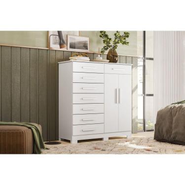 Imagem de Cômoda 8 Gavetas 2 Portas com Cabideiro Verona Branco
