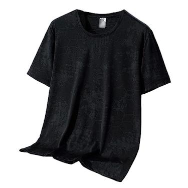 Imagem de Camiseta masculina atlética de manga curta, secagem rápida, lisa, lisa, ultramacia, leve, academia, Preto, 8G
