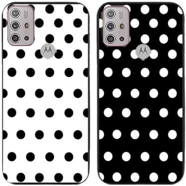 Imagem de 2 peças preto branco bolinhas impressas TPU gel silicone capa de telefone traseira para Motorola Moto todas as séries (Moto G10 / G20 / G30)