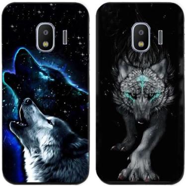 Imagem de 2 peças coruja lobo leão tigre gato pilha golfinhos pug Husky cão dinossauro panda TPU gel capa de telefone para Samsung Galaxy J2 Pro 2018 (lobo)
