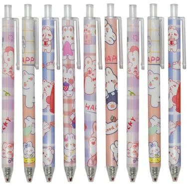 Imagem de Maydahui 12 canetas de gel de coelhos, cenouras, lindas canetas de desenho animado, caneta de impressão retrátil, tinta preta para estudantes, escritório, material escolar