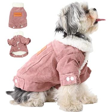 Imagem de Plemonet Roupas para cães de estimação jaqueta para cachorro forro de lã casaco extra quente jaqueta para gato jaqueta jeans para cachorro casaco de cachorro inverno puff (rosa, GG)