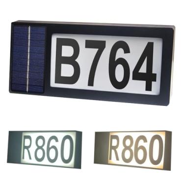 Imagem de Números de casa, placas de LED alimentadas por energia solar, luzes digitais luminosas para casa e quintal, 3 conjuntos de números e 26 letras incluídos